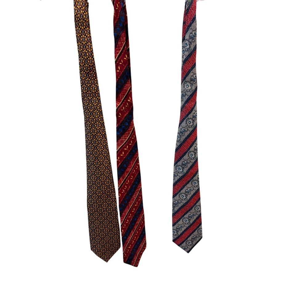 Three Men's Patterned Necktie‎ - 2 Red, one with Gold, Classic Formal Accessory